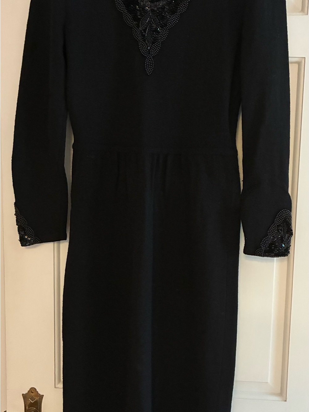 Vintage Elegant Black Beaded Long Sleeve Dress